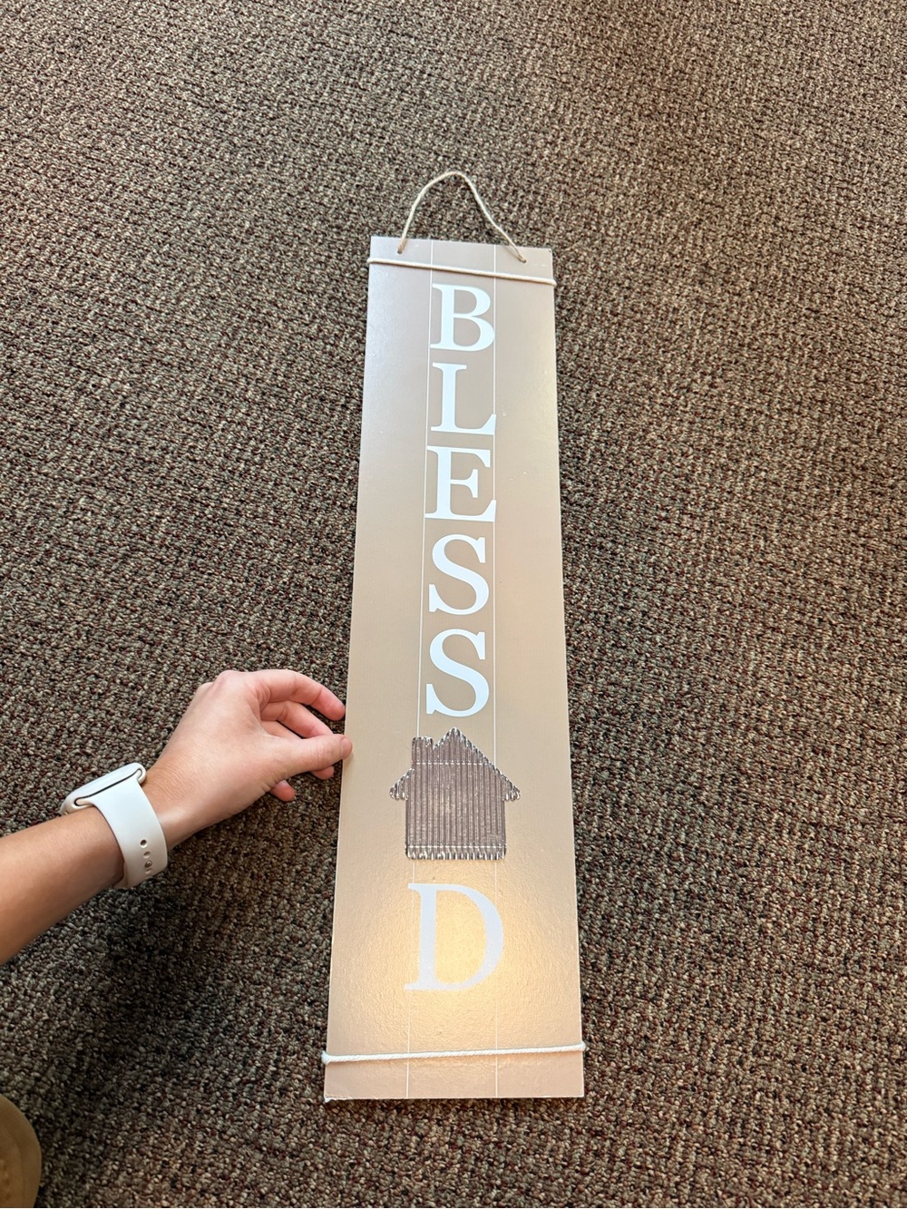 Blessed Vertical Wall Sign in Beige with White Lettering